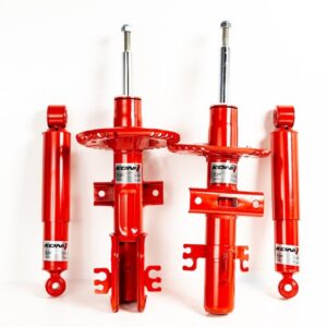 Red shock absorbers displayed on a white background.